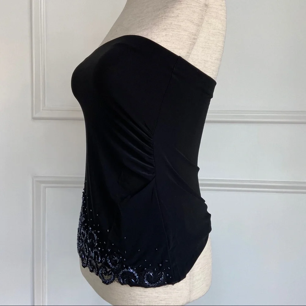Amanda Adams Couture Black Strapless Hand Beaded Top Embroidered Lace Sz S NWOT - Picture 3 of 10